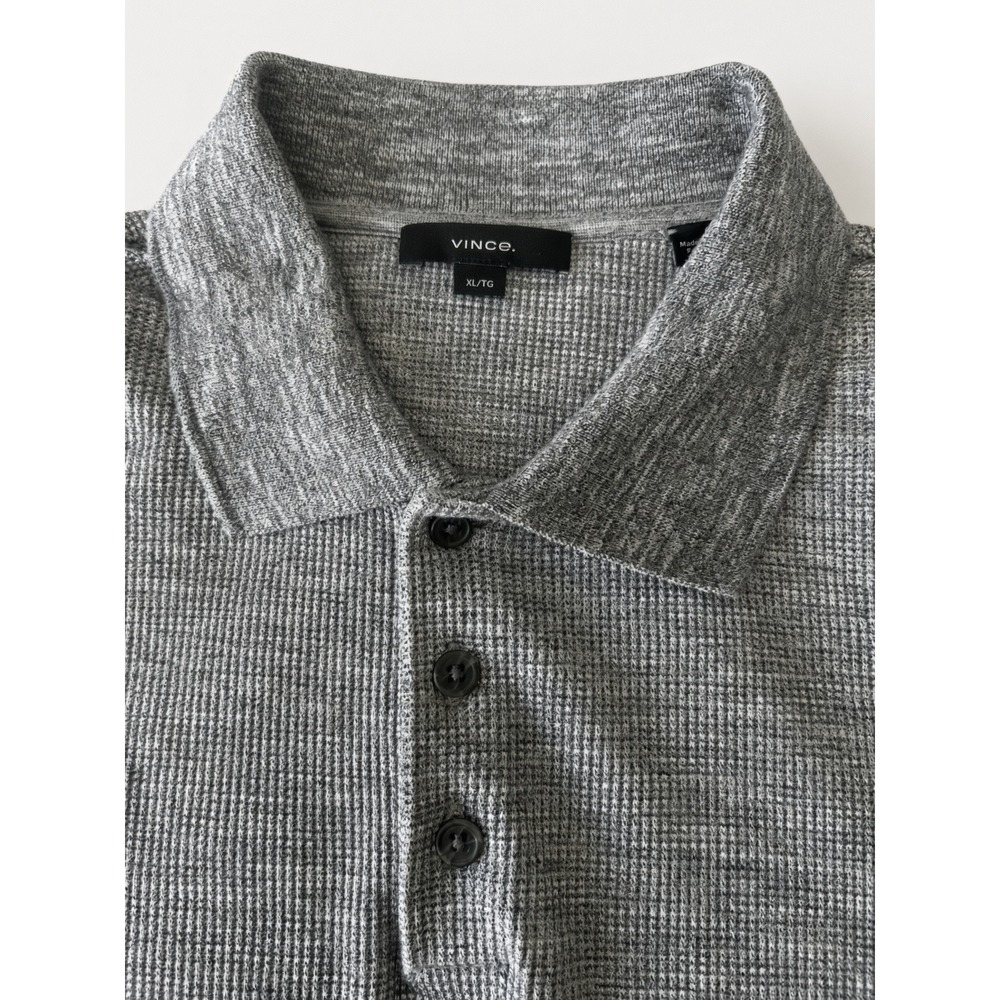 Vince Mens XL Grey Waffle Knit Pima Cotton Blend Long Sleeve Polo Shirt